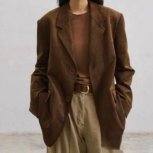 Brown Faux Suede Blazer Jacket Size M